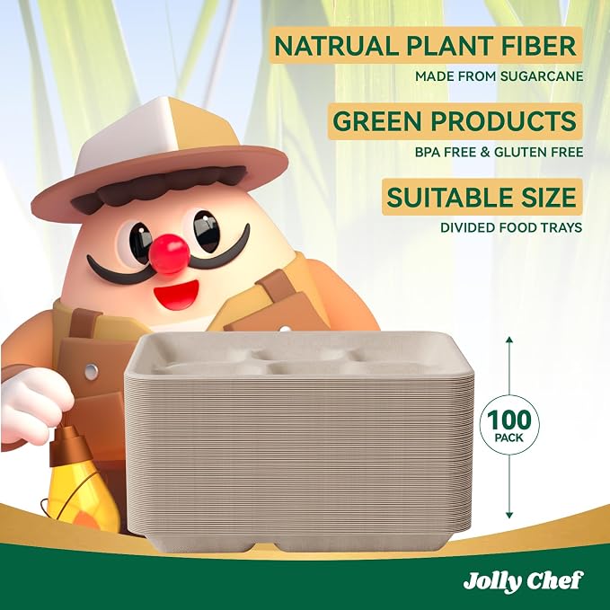 JOLLY CHEF Compostable  Compartment  *   Paper Plates Heavy - Image 6