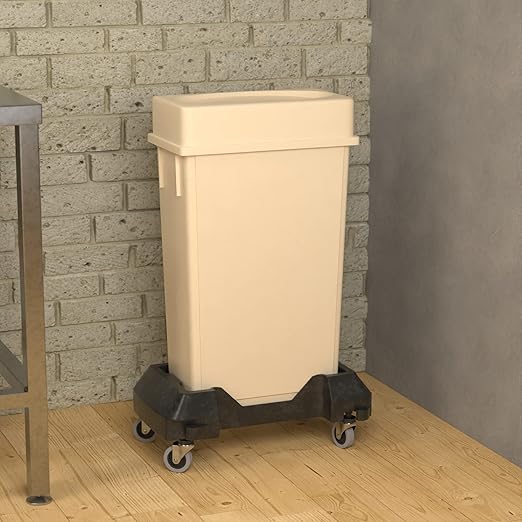 23 Gallon Beige Slim Jim Trash Can with Drop Shot Lid and Dolly-DeskLoop Office