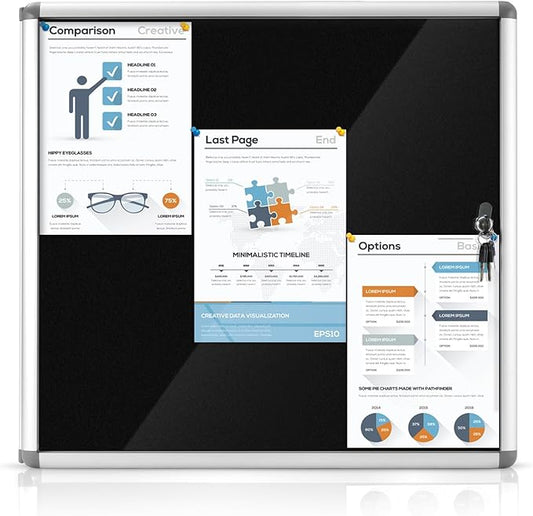 Enclosed Bulletin Board Lockable Display Case Message Board with Locking Door for Indoor, Black Felt, Silver Aluminum Frame, 28x26 inch (6xA4)-DeskLoop Office