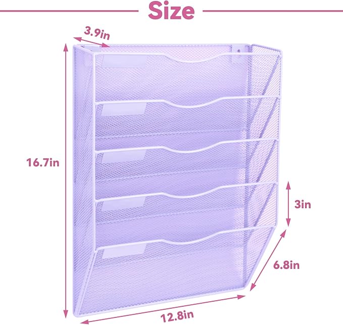5 Pockets Mesh Wall File Holder Organizer Office Hanging File Folder Magazine - Image 2