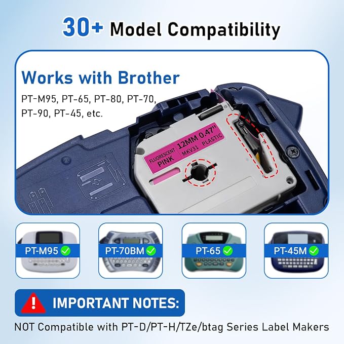 Replacement for Brother M Tape Neon Pink 12mm 0.47 M-KV31 P Touch Label | - Image 3