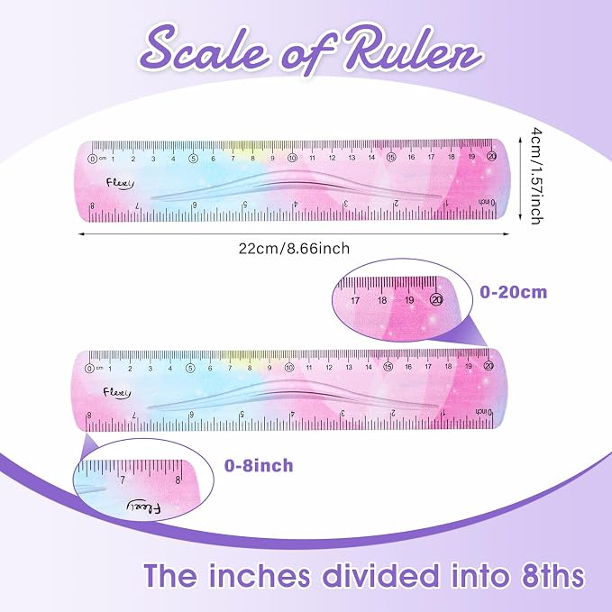 Grevosea 2 Pieces Flexible Ruler, 20cm/8inch Plastic Ruler Shatterproof - Image 2