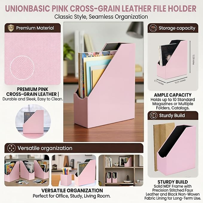 UnionBasic Magazine File Holder, Leatherette Desktop Document Organizer - Image 2