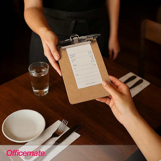 Officemate 5" x 9" Clipboard for Receipts, Low Profile Metal Clip & Pen Holder on Top, Memo Size for Restaurants, Hotels, Food Trucks, Bars, Schools, and Other Venues, 12 Clipboards (83156)