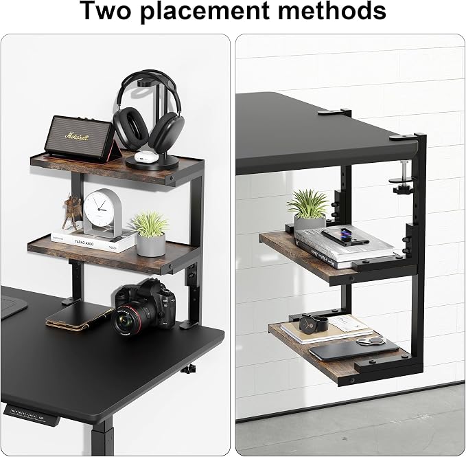2-Tier Desk Shelf Desk Organization, Wood | Expandable Under Desk Storage Clamp - Image 6