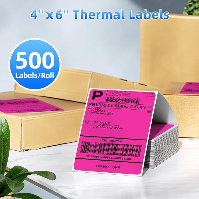 4x6 Thermal Labels, 1 Packs of 500 4x6 Fold Labels Rose Red - Compatible with JADENS, ASprink, Phomemo, Rollo, Zebra, Omezizy and Other Thermal Printers-DeskLoop Office