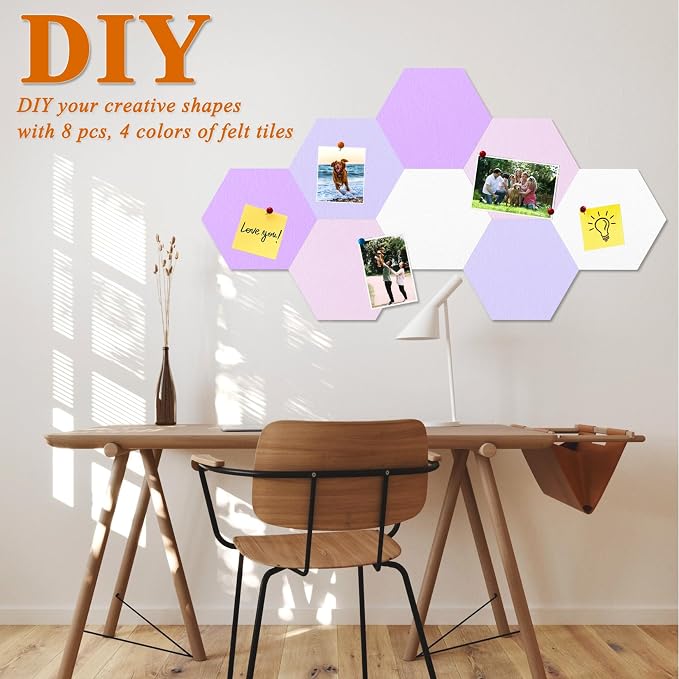 8 Pcs Hexagon Felt Cork Bulletin Board Tiles, Self Adhesive DIY Bulletin Board - Image 3