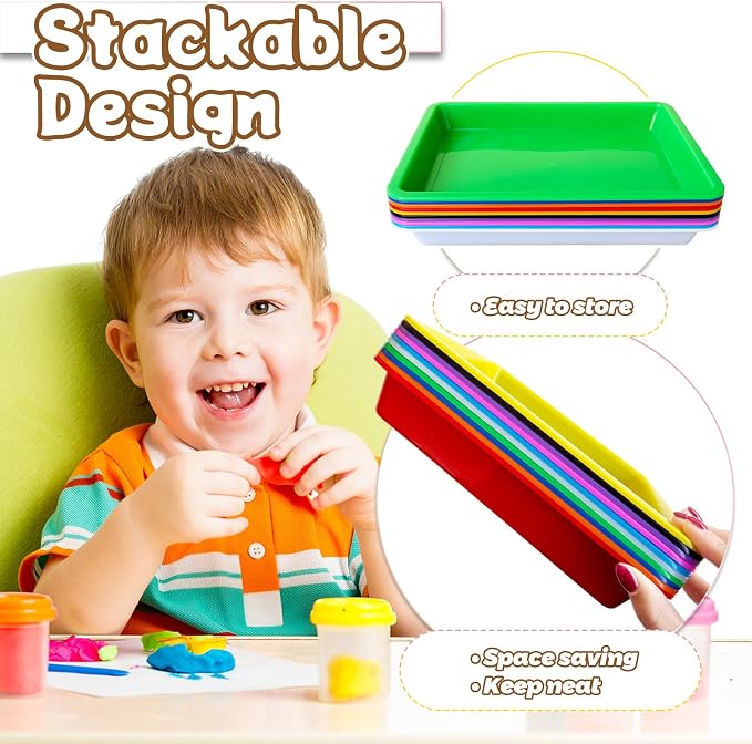 10 Pack Multicolor Plastic Art Trays, 10 Colors Activity Crafts Tray, Colorful - Image 4