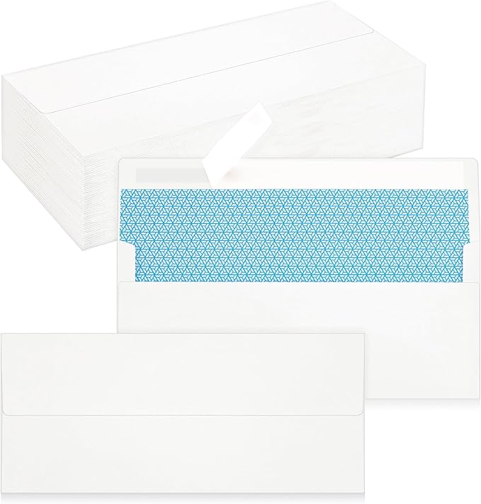 100 Pack #10 Business Envelopes, Self Seal Standard White Envelopes by QIKSION