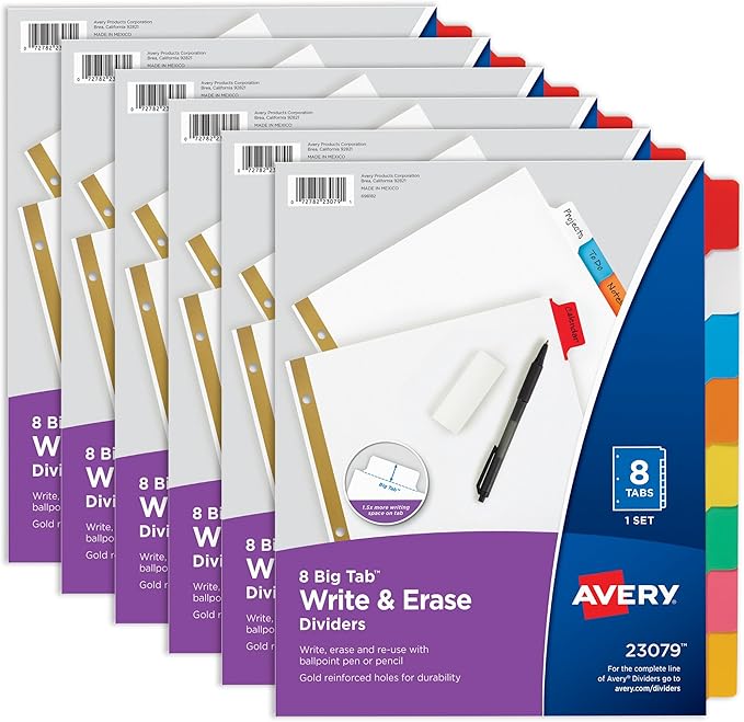 Avery Big Tab Write & Erase 8 Tab Dividers by Avery