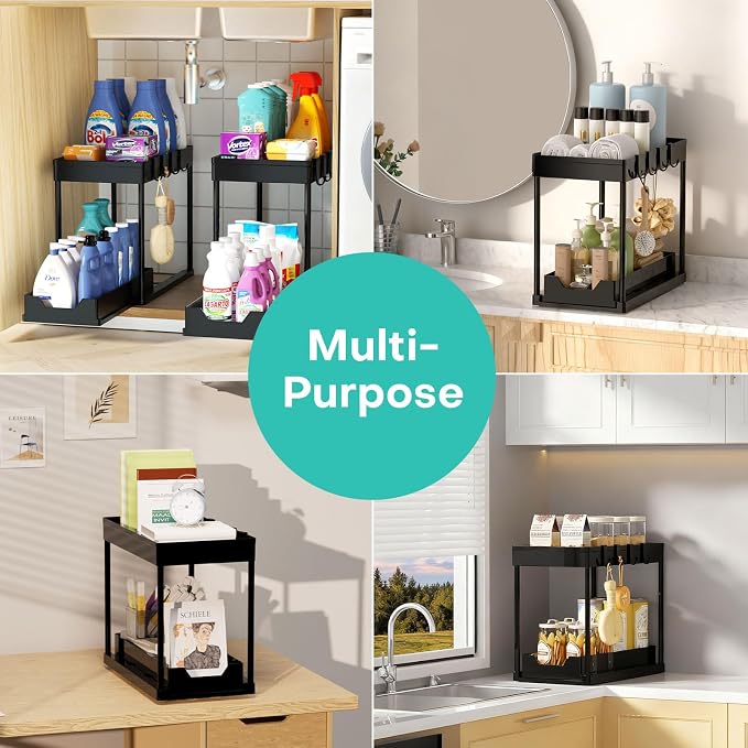 APWNRJA Under Sink Organizers 2 Pack, Pull-Out Sliding Cabinet Organizer - Image 7