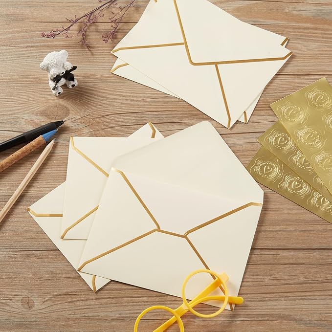 50 Pack A4 Gold Envelopes with Folded Cards, Cream Color, 4x6 | Gold Stickers - Image 7