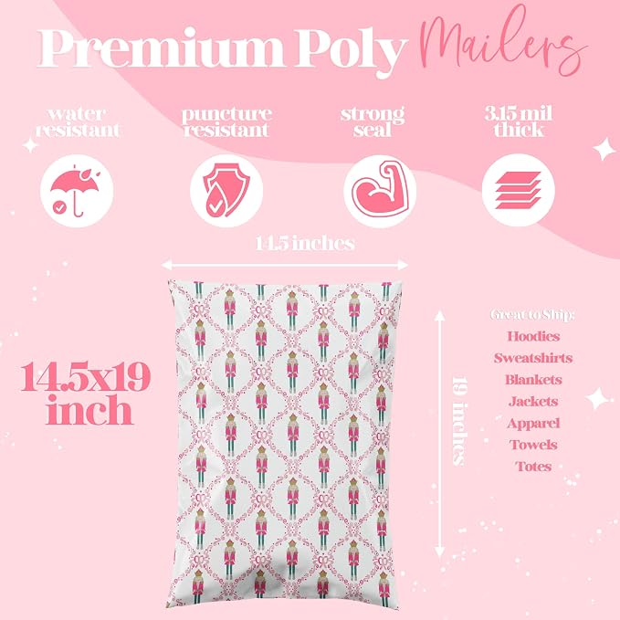 14.5x19 Designer Poly Mailer 100 Pack Heavy Duty Waterproof Self Seal Shipping - Image 3