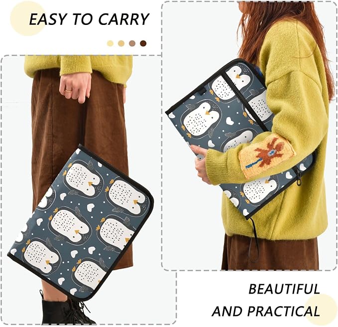Expanding File Folder Cute Penguin Blue Accordion File Organizer 13 Pockets - Image 2