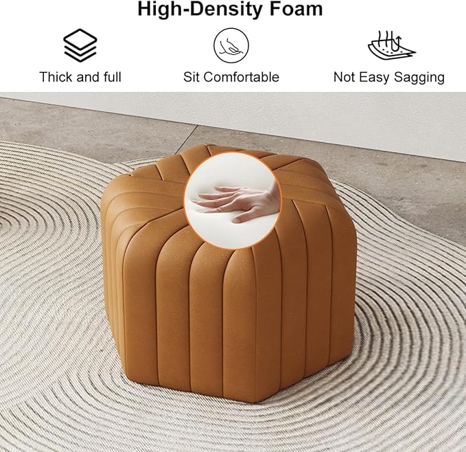 homary 18.5" Hexagonal Pouf Ottoman Upholstered, Velvet Footrest Rest Stools Modern Sofa Footrest Entryway Shoe Changing Stool, Low Coffee Table Footstool for Living Room/Bedroom/Entrway-Brown-DeskLoop Office