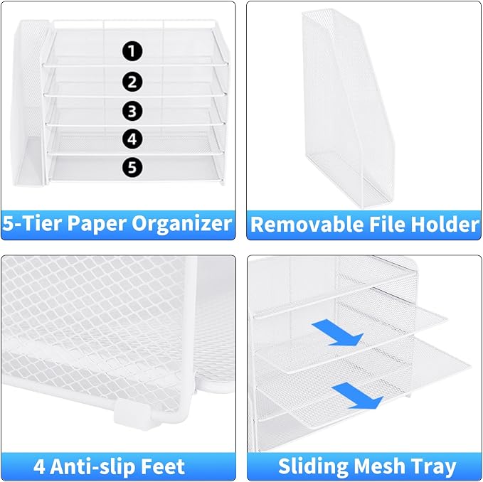 OPNICE Desk Organizer, 5-Tier Paper Organizer Letter Tray - Image 3