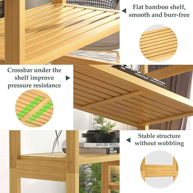 Homykic Double Wide Bamboo Bookshelf, 6-Tier Large Open Bookcase with 12 Display Shelves, 6ft Tall Freestanding Book Shelf for Home Office, Bedroom, Living Room, Plants, Natural-DeskLoop Office