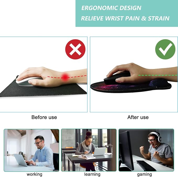 Mouse Pad with Wrist Support, Ergonomic Mouse Pad with Memory Foam Wrist Rest - Image 2
