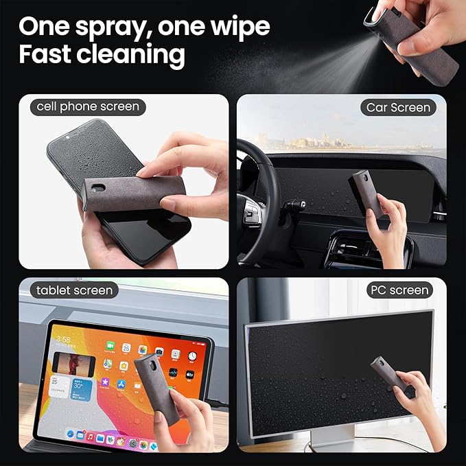 Touchscreen Screen Cleaner, Car, Tablet and Phone Screen Cleaner, Two in One Spray and Microfiber Cloth, Car Accessories for Women Perfect Gifts(Grey)-DeskLoop Office