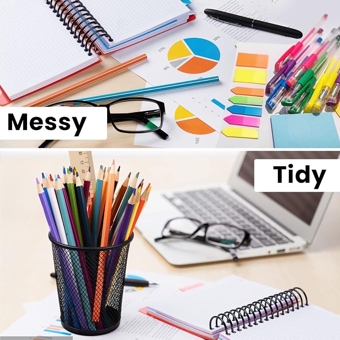 QYH Mesh Pencil Holder for Desk 6 Pack, Metal Pen Cup Black | Pen Holder for - Image 3