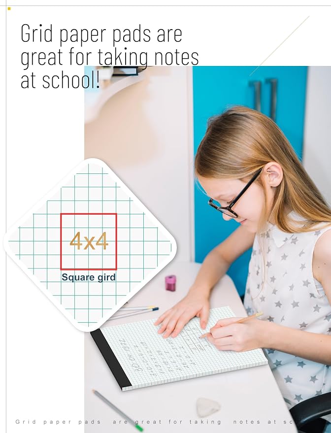 Graph Paper Pad 8.5 x 11, 12 Pack Graph Paper Notebook, 4x4 Graph Ruled - Image 4