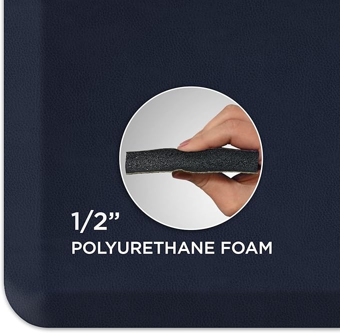 GelPro Anti Fatigue Nonslip Mat: Hard Floor Utility Mats for Garage, Patio and Kitchen - 20" x 72" x .5" - Leather Grain Navy-DeskLoop Office