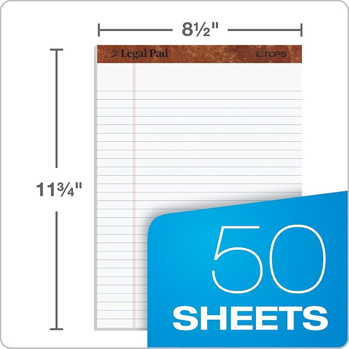 TOPS 8.5 x 11 3/4 Legal Pads, 12 Pack, The Legal Pad Brand, Wide Ruled - Image 2