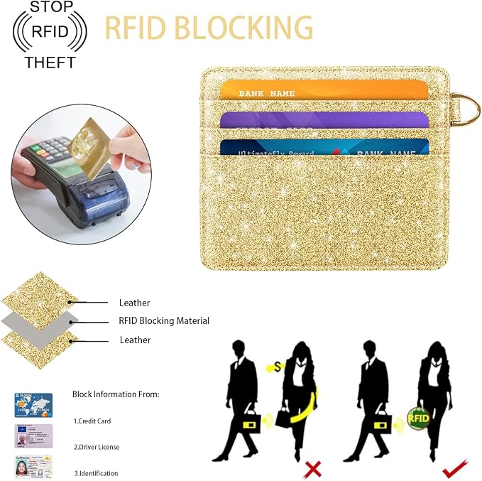 Slim Credit Card Holder Glitter Leather Small Wallet Women Thin Cards Holders - Image 4