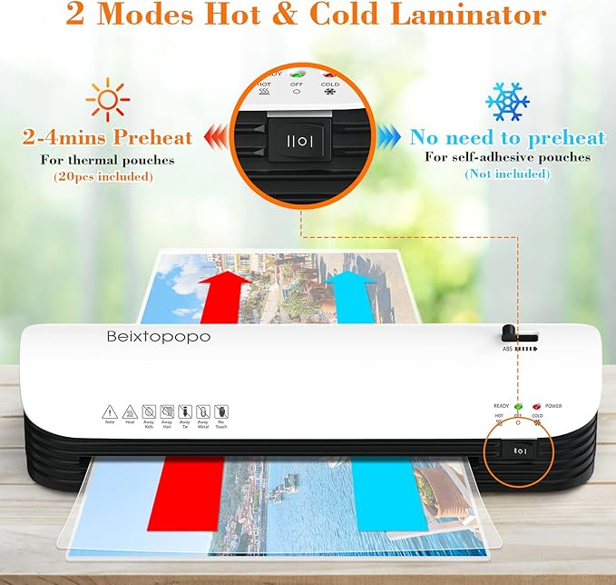 Laminator Machine, 9 Inch Thermal Laminater, Beixtopopo A4/A5/A6 Personal Laminator Machine with Laminating Sheets, 6 in 1 Heating Laminate Machine for Home School Office, Silent-DeskLoop Office