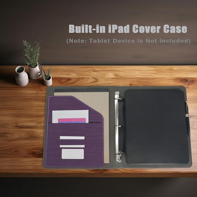 3 Ring Portfolio with iPad Holder, Business Padfolio with Clipboard & Rotating - Image 2