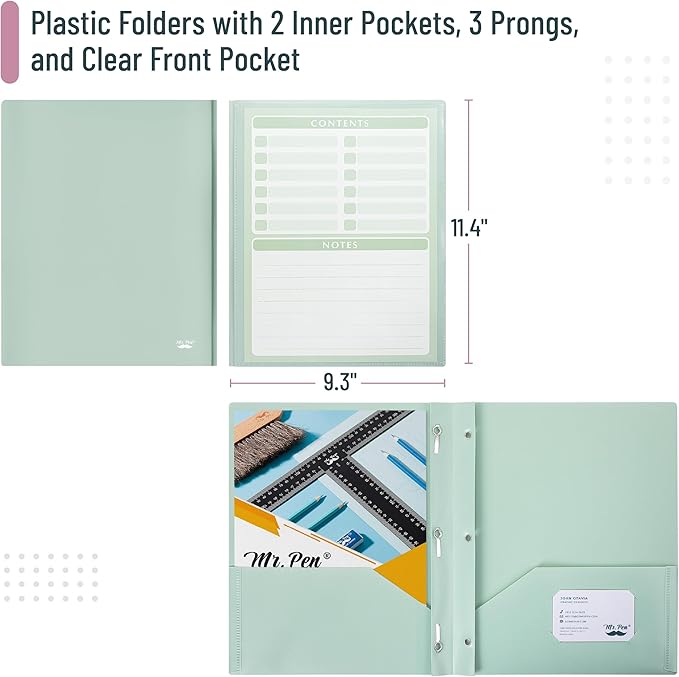 Mr. Pen- Plastic Folders with Pockets and Prongs, 15 Pack, Letter Size | - Image 3