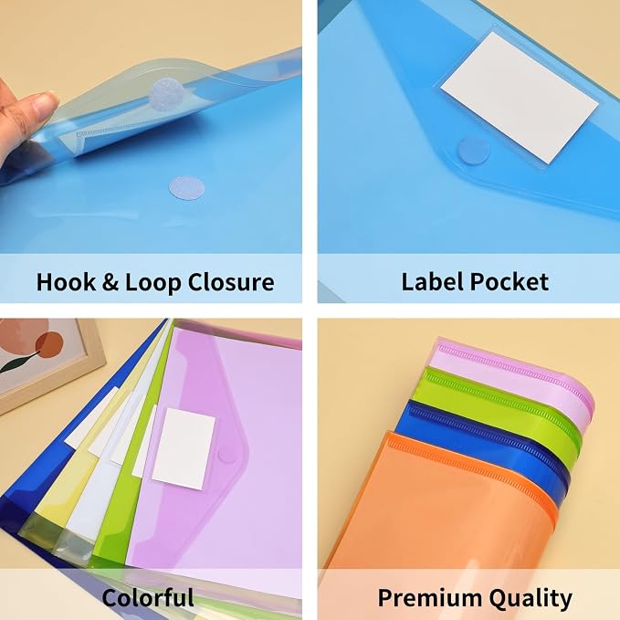 EOOUT 30 Pack 10 Color Plastic Envelopes Poly Envelopes, Hook & Loop Closure - Image 3