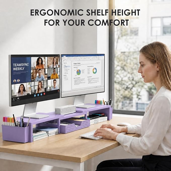 OPNICE Desk Organizers and Accessories, Dual Computer Monitor Stand Riser - Image 2