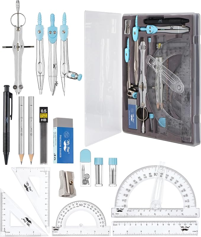 Mr. Pen- Geometry Set, Light Blue, 6 Inch Swing Arm Protractor | Divider by MrPen