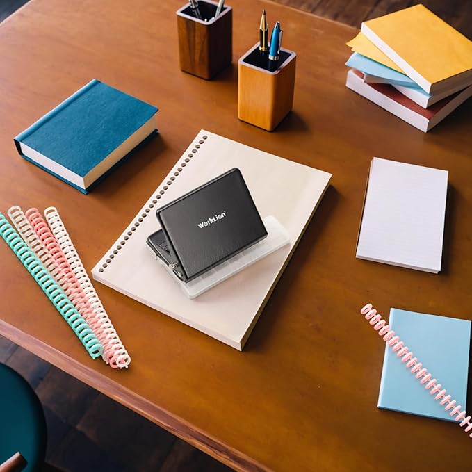 Binding Machine for Planner： WORKLION Metal 10 Hole Punch&Multi Color 30 Hole Loose Leaf Binder Rings(10 pcs) for Making 26 Holes on B5 Paper, 30 Holes on A4, 20 Holes on A5 Book, Black-DeskLoop Office