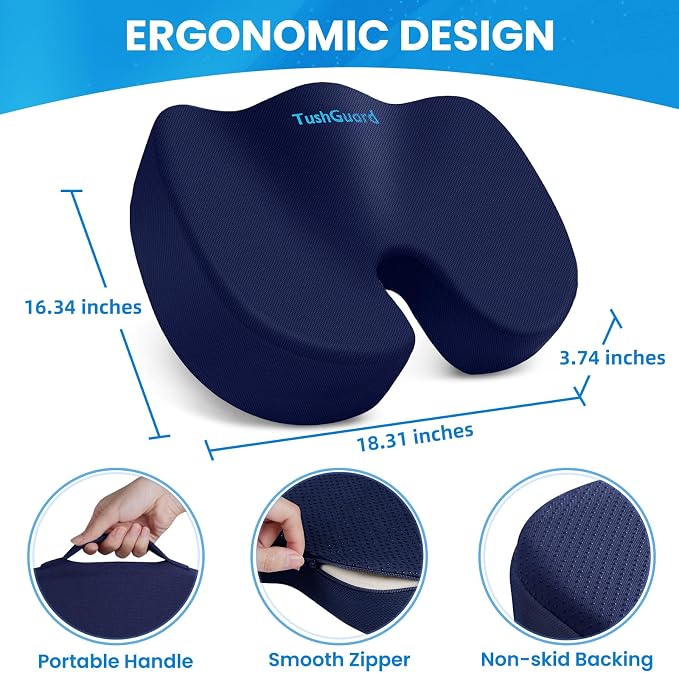 TushGuard Seat Cushion for Office Chair Memory Foam Non-Slip Cushion Back - Image 2