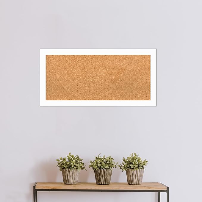 Amanti Art Natural Cork Board for Wall, 19x39 Vision Board with White Frame, Medium Corkboard Office Decor for Home Organization, Casual Corkboard Pinboard to Display Items for Home Organization in-DeskLoop Office