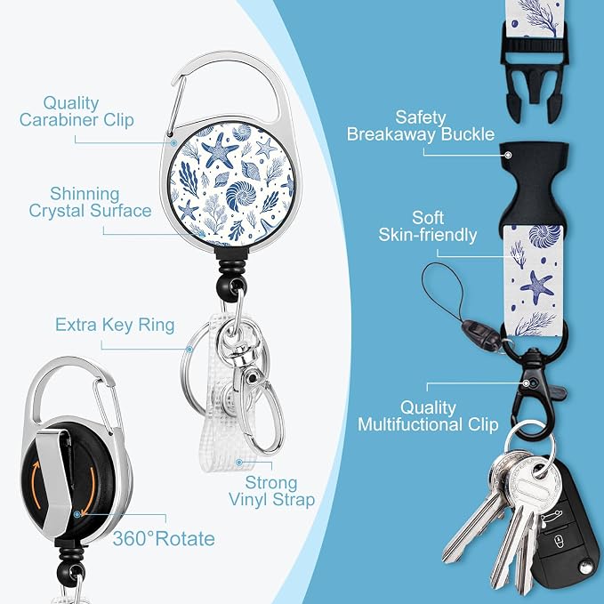 Sea Shells Lanyards for ID Badges Cruise Badge Holder Retractable Reel Clip | - Image 5