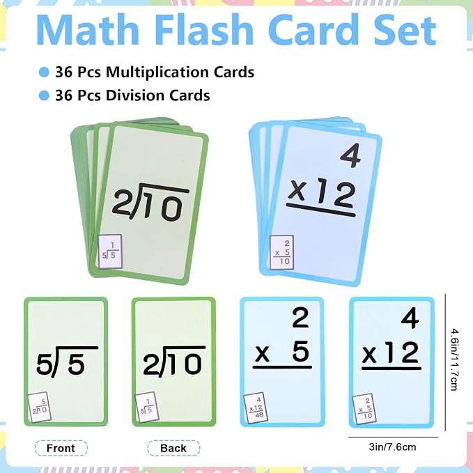 72 Pcs Reusable Multiplication Flash Cards & Division Flash Cards, Double-Sided - Image 3