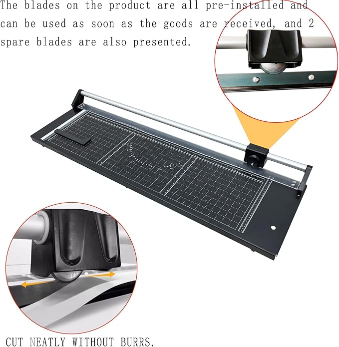 48'' Manual Rotary Paper Trimmer Cutter with an Angle Line Rolling Guillotine Paper Cutting Machine for Cutting Photo Paper, Film（Black）-DeskLoop Office
