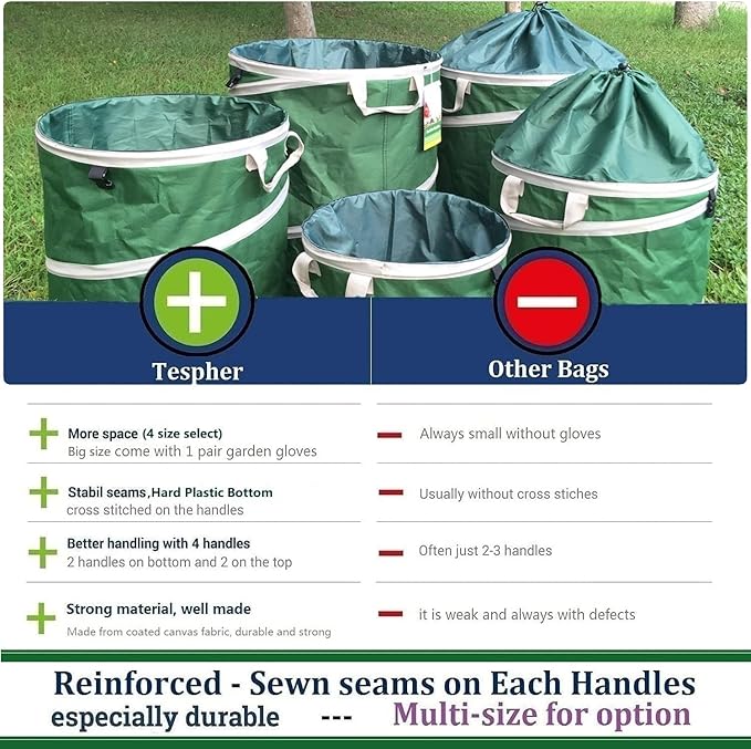 32-Gallon Collapsible Trash Can (19x25 in) Hard-Shell Bottom Yard Garden Bag for Pop-Up Recycling Bin,Yard Waste,Debris bag,Laundry Hamper,RV Camping Waste Bin,Lawn Grass,Leaf Bag,Sods,Weeds Barrel-DeskLoop Office