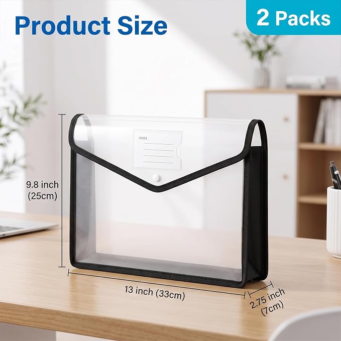 2 Pack Clear Expanding File Organizer Envelope Important Document Folder - Image 2
