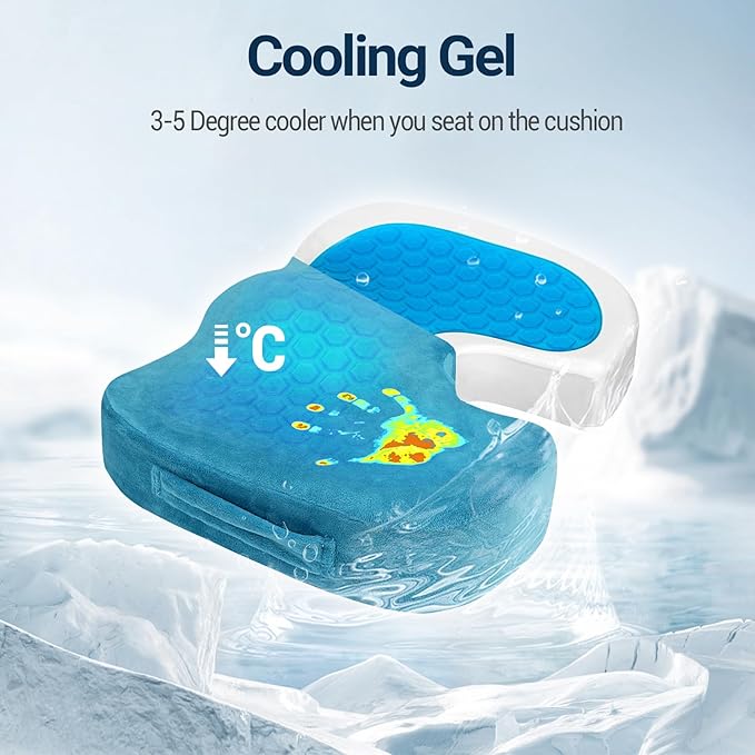 Gel Seat Cushion for Car Office - Memory Foam Pain Relief Chair Pillow Cushions - Tailbone Sciatica Coccyx Butt Lumbar Support Pad for Sitting Driving Traveling, Velvet, Blue-DeskLoop Office