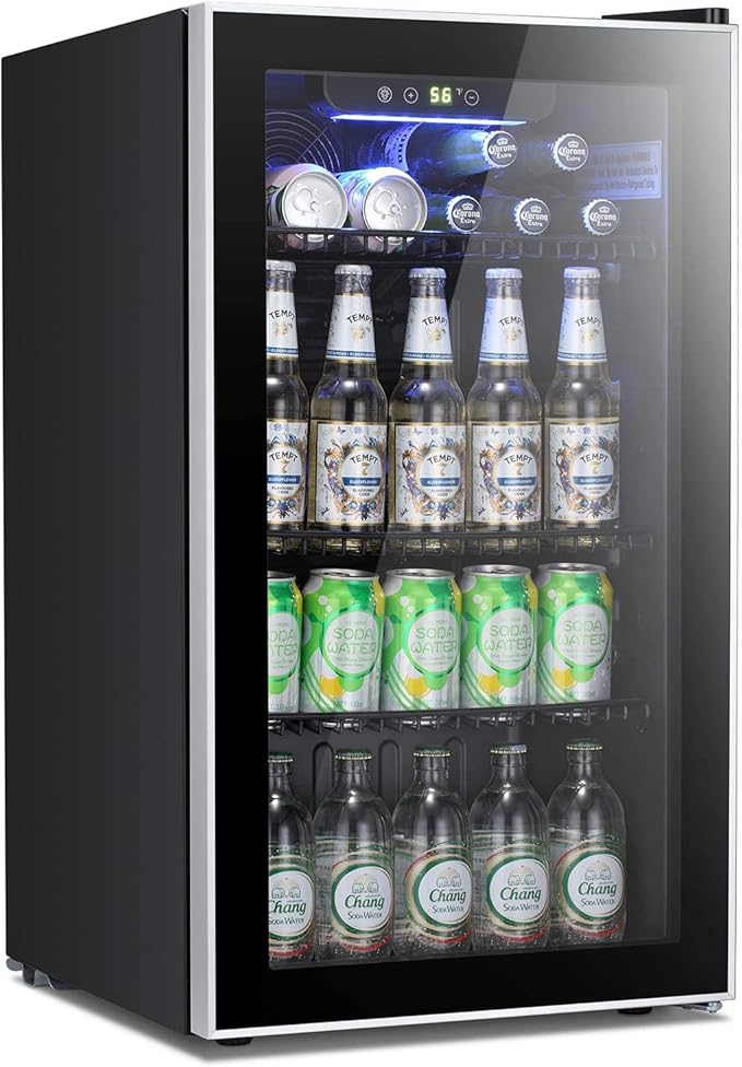 Antarctic Star Beverage Refrigerator Cooler -120 Can Mini Fridge Glass Door for Soda Beer or Wine Constant Glass Door Small Drink Dispenser Clear Front Door for Home, Office Bar 3.2cu.ft-DeskLoop Office