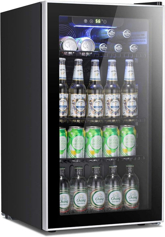 Antarctic Star Beverage Refrigerator Cooler -120 Can Mini Fridge Glass Door for Soda Beer or Wine Constant Glass Door Small Drink Dispenser Clear Front Door for Home, Office Bar 3.2cu.ft-DeskLoop Office