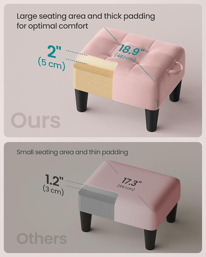 SONGMICS Foot Stool with Legs, Small Footstool Ottoman, Velvet Seat with Thick - Image 4