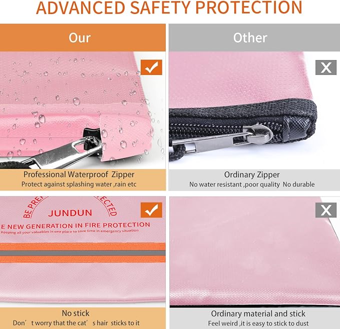 JUNDUN Fireproof Document Bag, 14.2”x 10.0”Waterproof and Fireproof Money Bag - Image 4