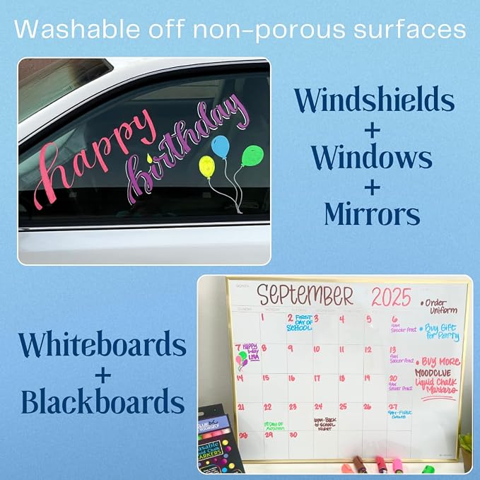 MoodClue Liquid chalk markers washable, dry or wet erase. 6 neon markers - Image 4