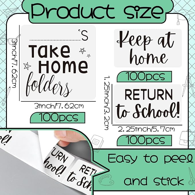 300 Pcs 3 Rolls Student Homework Folder Labels Take Home Folder Return to - Image 2