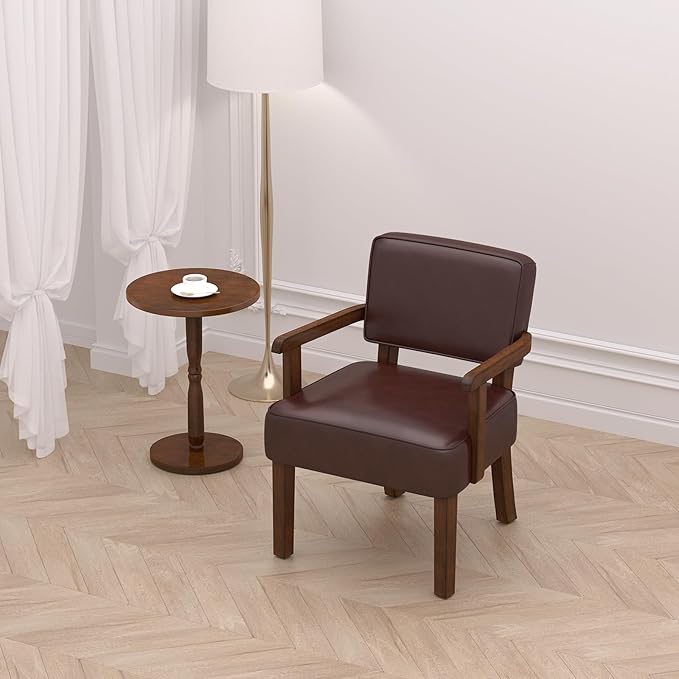 Accent Chair, PU Leather Living Room Chairs Oversized with Soft Seat and Armrests, Armchair for Bedroom, Dinning, Reading, Waiting Rooms (Leather Cherry)-DeskLoop Office